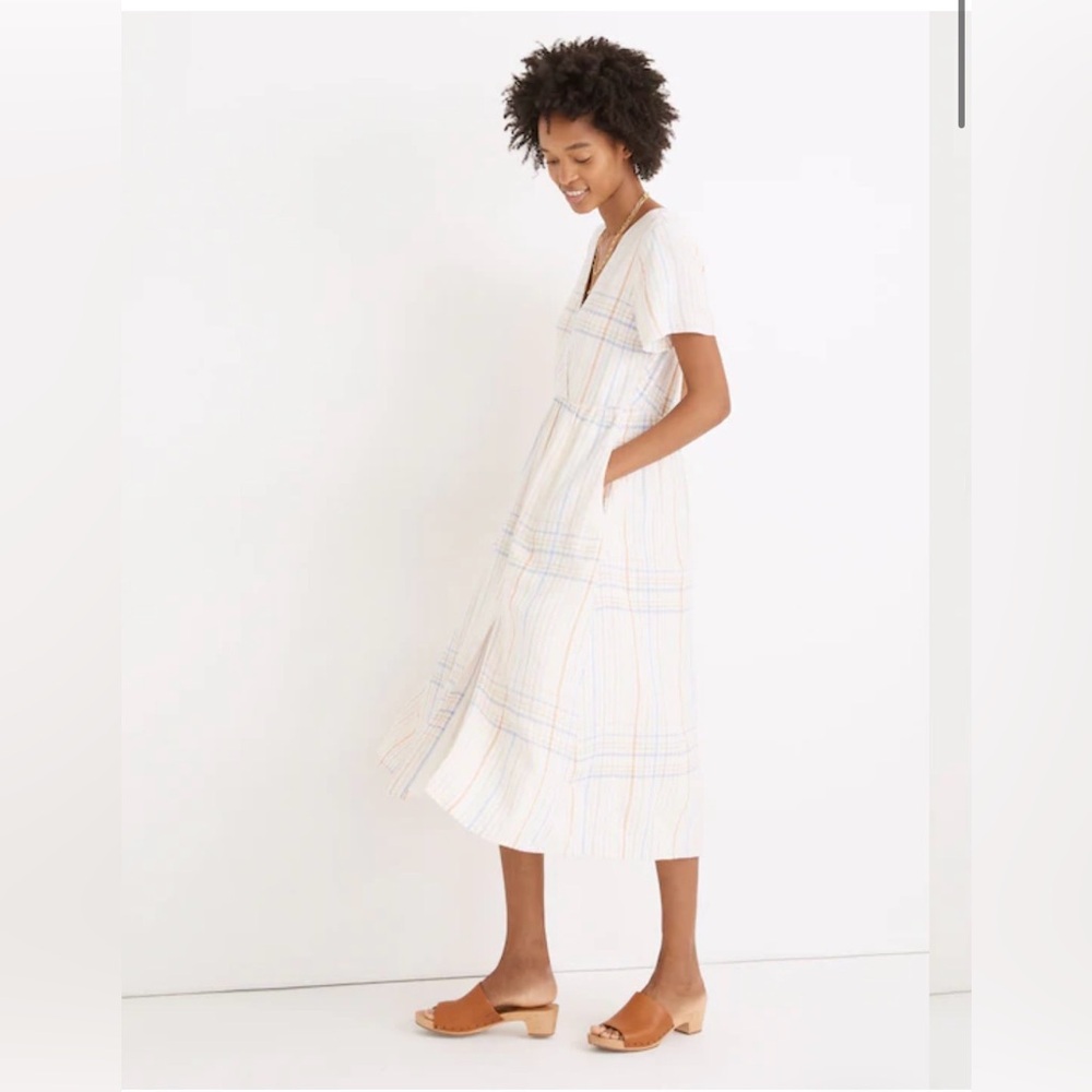 Madewell Linen Clara Midi Dress in Plaid | Size M - Picture 2 of 9